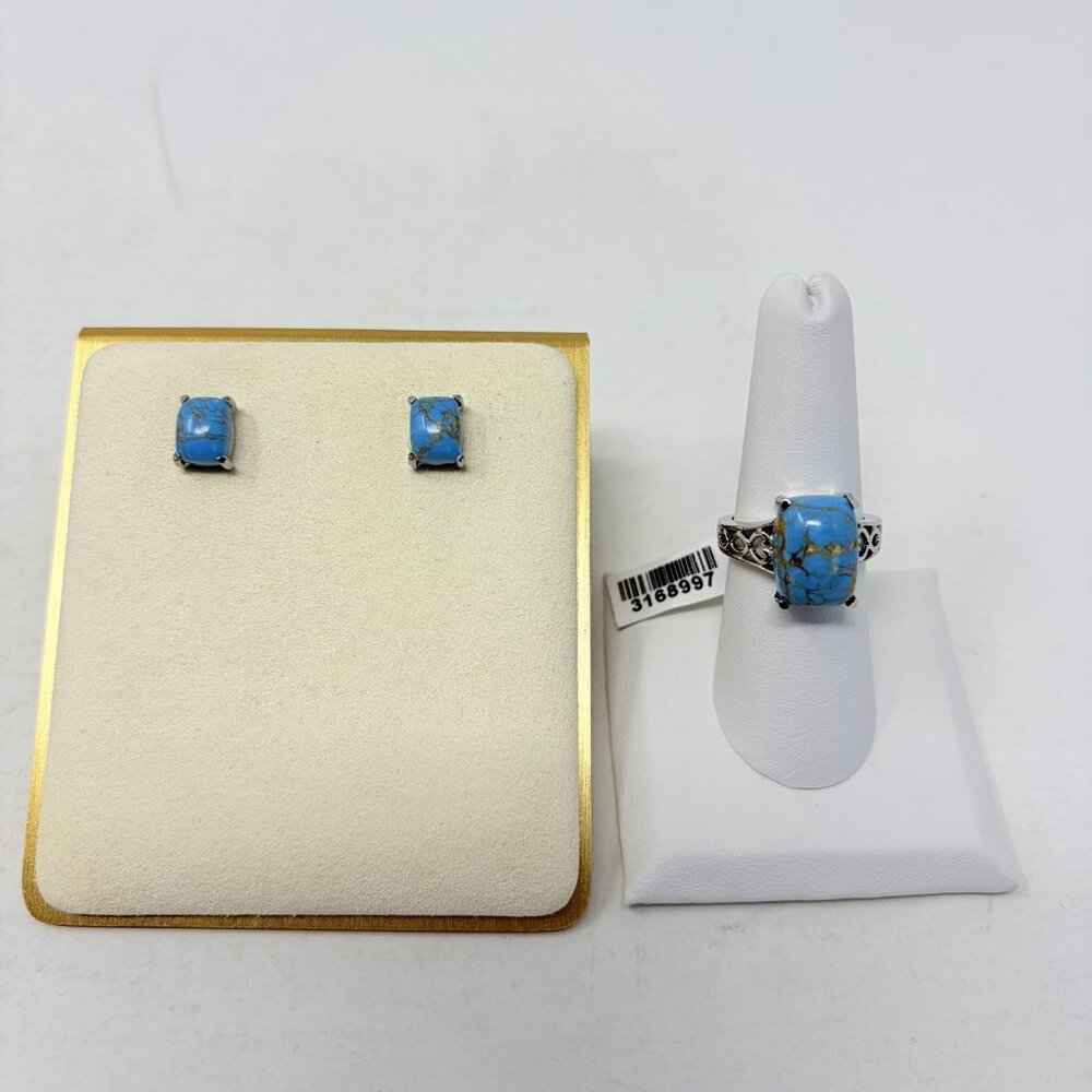 Shop LC Mojave Blue Turquoise Stainless Steel Stud Earrings and Size 7 Ring 5451